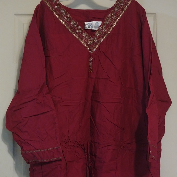 Main Street blues mulberry Bohemian style cotton tunic size 3x - Picture 4 of 7